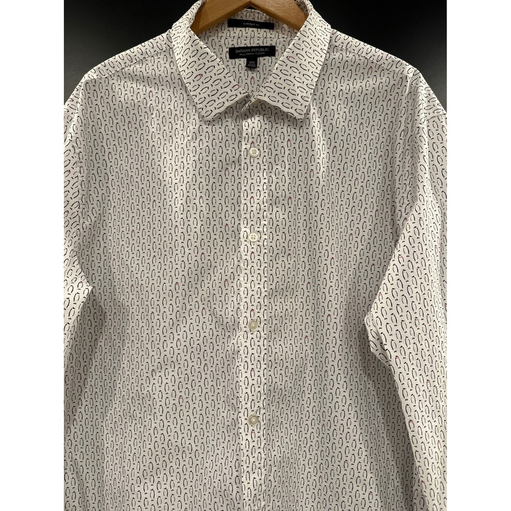Banana Republic Mens XXL Slim Flex Fit Penguin Print Tech Stretch Cotton‎ Shirt